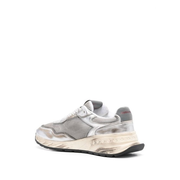 Dsquared2 Vintage-Effect Silver Leather Mesh Sneakers - NWT
